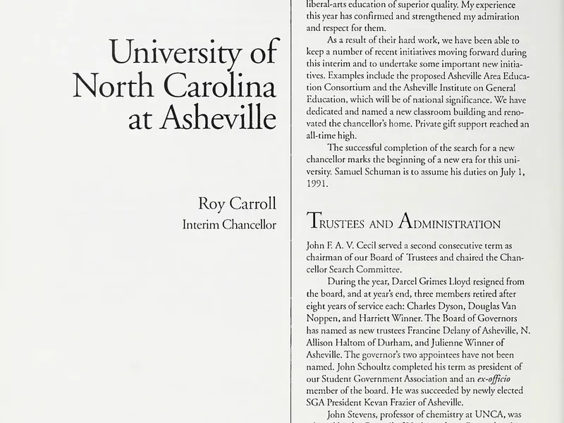1990-1991 UNCA From UNC President Report